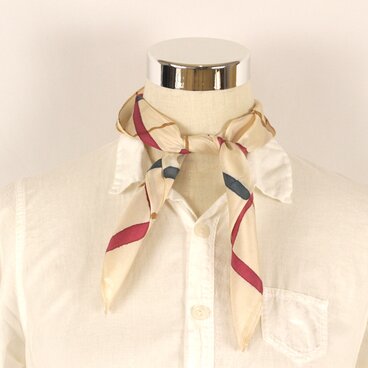 国産シルク小判スカーフ／チェック（格子）柄／ベージュ地