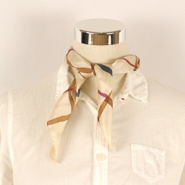 国産シルク小判スカーフ／チェック（格子）柄／ベージュ地