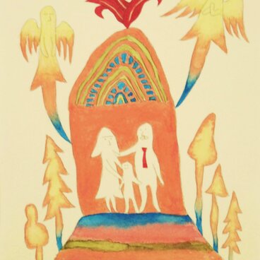 水彩イラスト原画　『happy family』