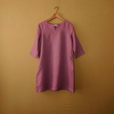 M～4L　リネンのチュニックワンピース　ローズパープル