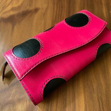 ロングウォレット(ラウンドステッチ)Pink/Black