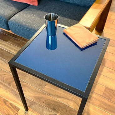 【受注生産】アイアンテーブル / カラーガラス　ネイビーブルー