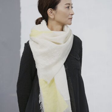 ⚓️【幾重】⚓️インド綿とウールガーゼのストール◯パッチワーク ◎春先まで◎旅先お供 エアコン対策◎レモンイエロー