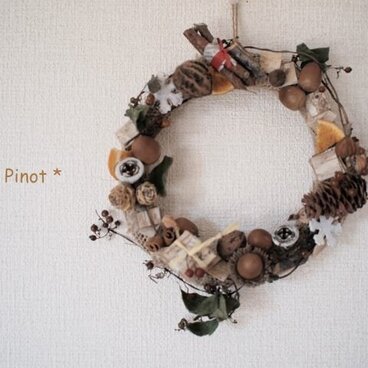 森の贈り物＊麻とクルミのドアリース