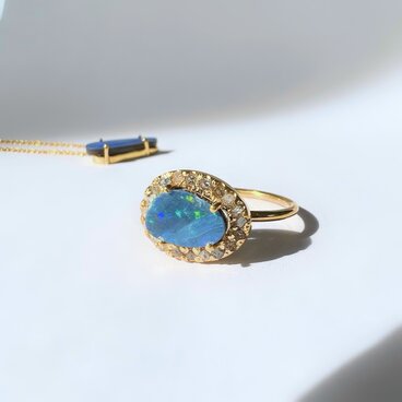 ブラックオパールとナチュラルダイヤモンドリング　14号