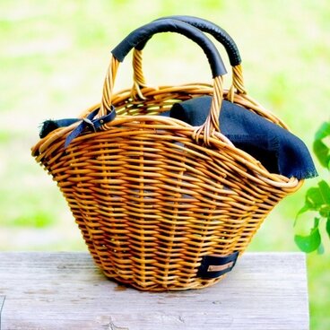 大人気*アラログ*黒リネン*カゴバッグ*本革*希少*かごバッグ*カゴバック