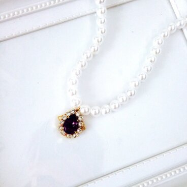 X'masSALEパールとスワロフスキーのネックレス#アメジスト