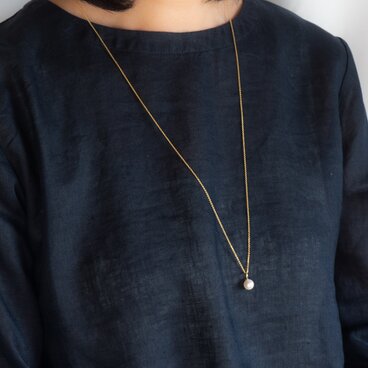 長さが調節できる8mmラウンド淡水パールのロングネックレス～14KGF