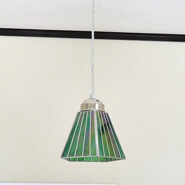 オーロラ・グリーンのストライプ・五面（ステンドグラスペンダントライト）吊り下げガラス照明・ Mサイズ（ コード長さ選択できます）