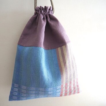 手織りのリネン巾着バッグ　-b-