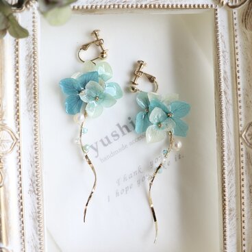 紫陽花マリンブルーイヤリング/ピアス:*:・'°☆