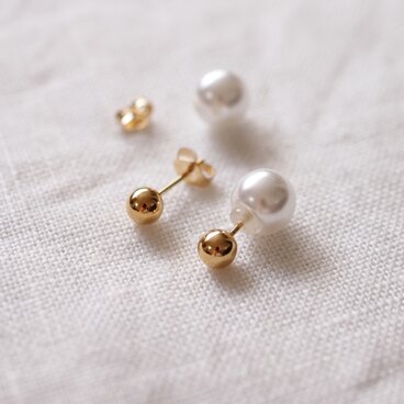 [2way]14kgfゴールドビーズの一粒ピアス