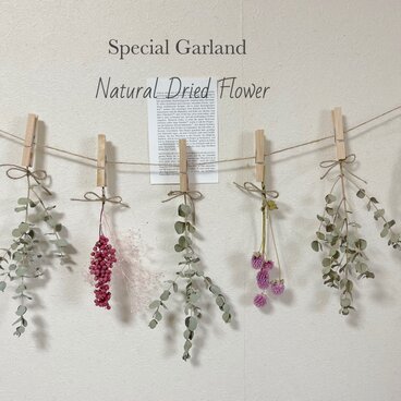 送料無料！ピンクビバーチェのスペシャル・ガーランド　ユーカリとピンクのお花たち♬パウダーピンクの花飾りを！