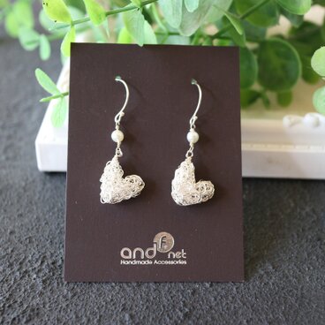 [silver999] 純銀クロッシェ　ハートモチーフピアス／イヤリング No.244