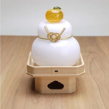 【受注制作】吹きガラス鏡餅・三方台付き（金あわじ）※納期約1週間～12月下旬