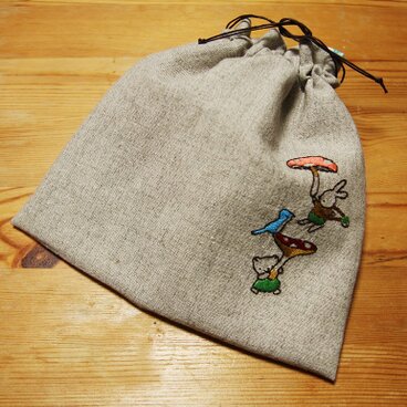 どうぶつ柄刺繍巾着（売約済）