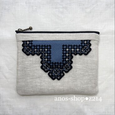 z214●16cmファスナーのハーダンガー刺繍ポーチ
