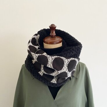 かぶるだけスヌード♪水玉ドット柄　バイカラー　ジャガードニット×もこもこボア