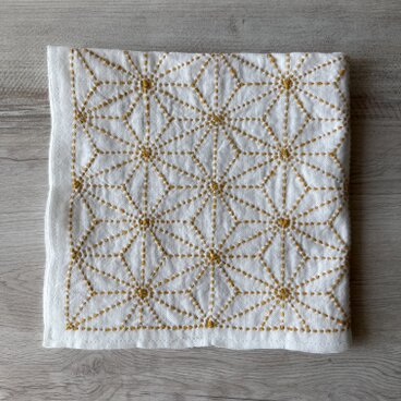 ✳︎刺し子ふきん✳︎麻の葉やまぶき色