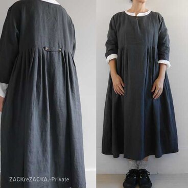 リネン　墨黒　ノスタルジックワンピース