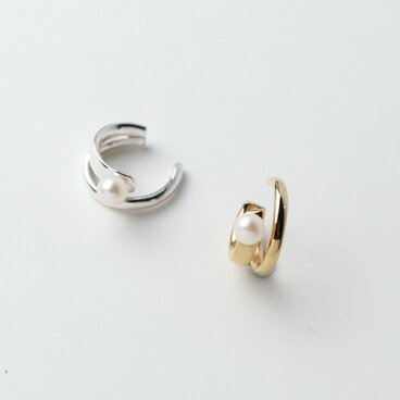 ダブルラインイヤーカフ 淡水パール ゴールド/シルバー 【Silver925】 ◇ イヤーカフ（208）