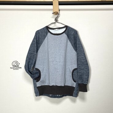 うしろギャザープル（ニット）◆フリーサイズ◆ライトグレー×ダークグレー杢