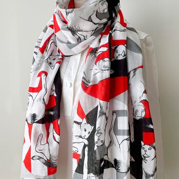 ゆるい猫さんKTGタブルガーゼストール（レッド系）