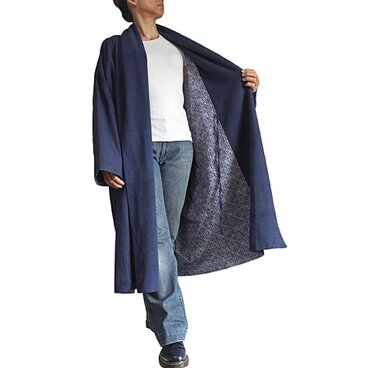 ジョムトン手織り綿羽織りコートモン柄プリント綿布裏地付き Lサイズ（JFS-172-03L）