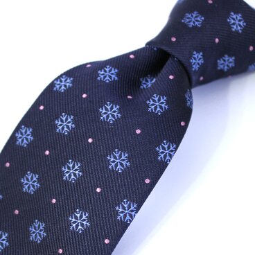 【受注制作】雪の結晶柄・フレミッドナイトブルー/オリジナルネクタイ