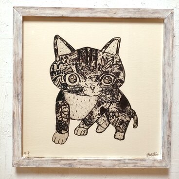 額付き銅版画作品　title「幾年ぶりの再会」