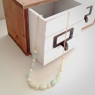 アマゾナイトとパールのネックレス