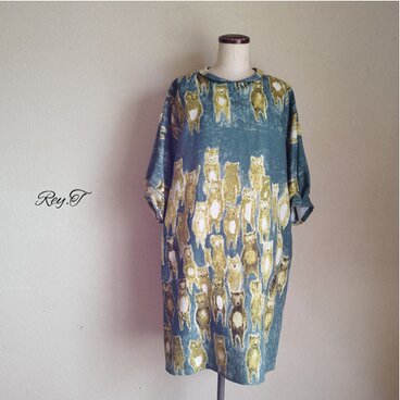 ﻿ 1点のみ〜ミナペルホネン ファブリック alive (アライブ) 使用 ハンドメイド 丸細襟袖口タックワンピース 〜 ﻿ ﻿