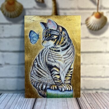 猫のポストカード　ねこちゃんと蝶々ちゃん　同柄ポストカード5枚セット