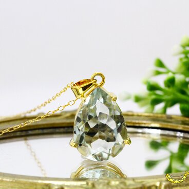 【高品質】グリーンアメジスト オーバル ファセットカット Silver925製 18KGP仕上げ ネックレス