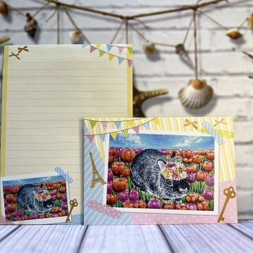 うさぎのレターセット　封筒3枚　便箋6枚　シール付き　お好きなポストカード１枚付き