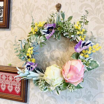 12ヵ月の季節リース【4月】ローズペタルのイースターエッグとハーブのリース