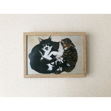 猫イラスト「なかよし四ひき」（複製画）