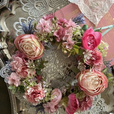 12ヵ月の季節リース【5月】母の日に最適◆バラとカーネーションのリース