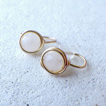 14kgf カッティング ローズクオーツ ノンホールピアス イヤリング