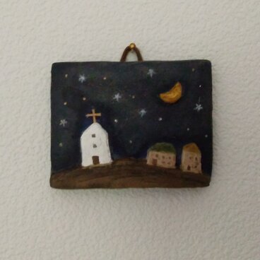 月と教会と家  ちいさいかべかざり