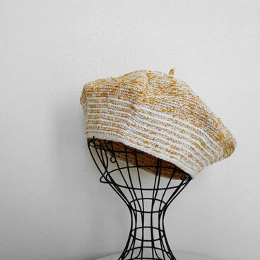 コットン ポッチベレー・アイボリーmixダークイエロー・アイボリーボーダー