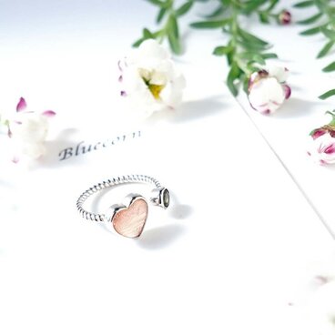 SV925 ハートのギベオン隕石 (ピンクゴールド) ＆ モルダバイト / ツイストリング 天然石 9号〜【送料無料】