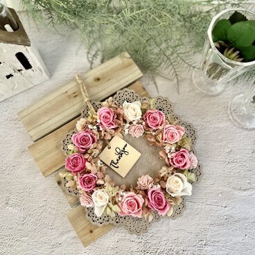 ローズのウッドリース　玄関　記念日　インテリア　プレゼント　お祝い
