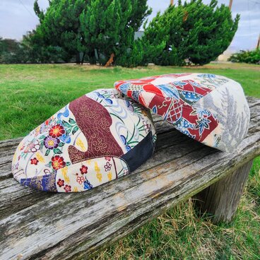 【セミオーダー可】紅型着物リメイク　ハンチング ツバ一体型　シルク　琉球染物　S〜M