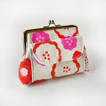 ★親子がま口★ダリア咲く　型染め　外ポケット付き　和風　　