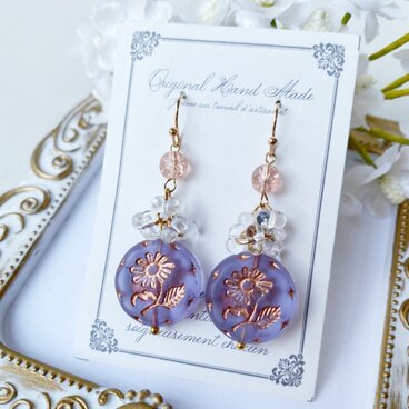 大人のチェコビーズ・コインフラワーピアス4