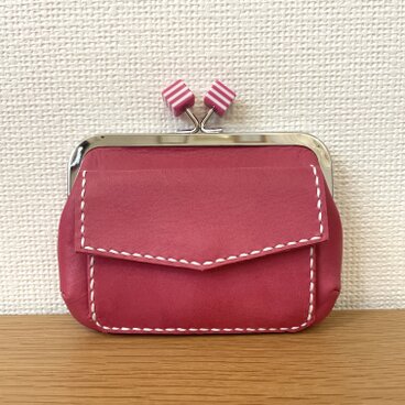 【送料無料】小銭入れポケットが付いた、しましまキューブ口金のシンプルがまぐち
