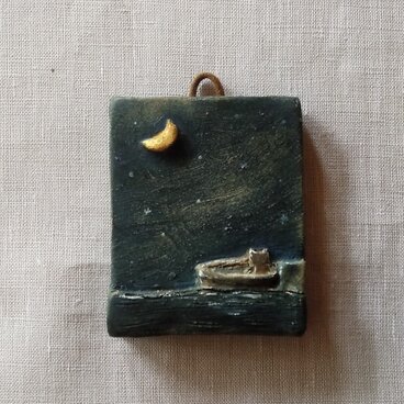 月とねこ  ちいさいかべかざり