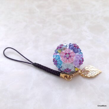 【ラスト1点】花手毬の根付け・帯飾り６color（Ｌサイズ／紫陽花）Ⅱ