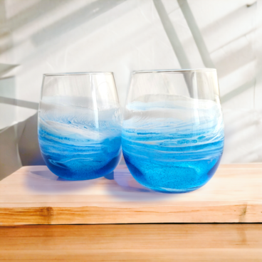 海からの贈り物　オーシャングラスクリアブルー 2個セット(ラメ入り) 文字入れ可能 プレゼントに人気です✩.*˚